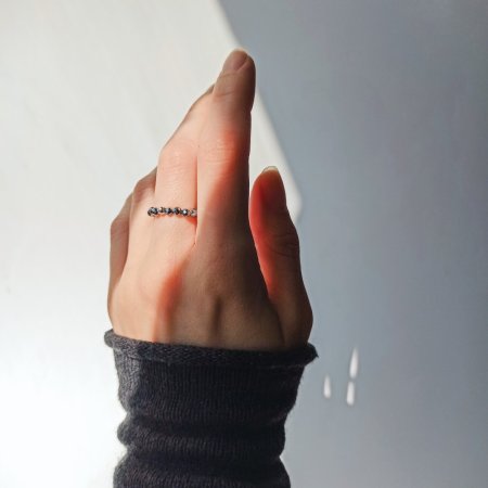Каблучка з натурального Терагерца+намистина кольору срібло гіпоалергенний сплав d-3мм 15-18р-р на резинці